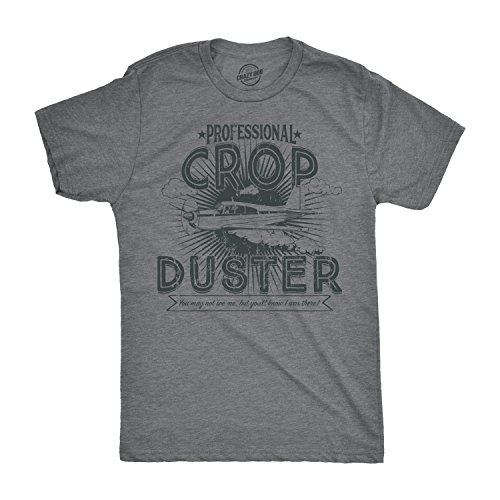 Crazy Dog Mens T Shirt Professional Crop Duster Funny Fart Joke Tee Corny Joke Gag Gift for Dad Cropduster Farting Tee Dark Heather Grey XL