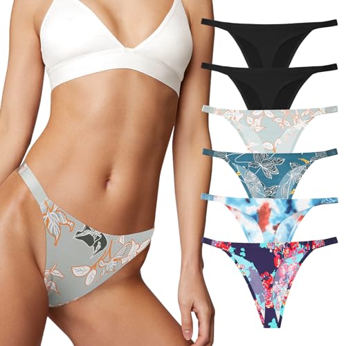 LEVAO Women Seamless Thongs No Show Panties Stretch Printed Underwear Sexy G-String Thongs Multipacks