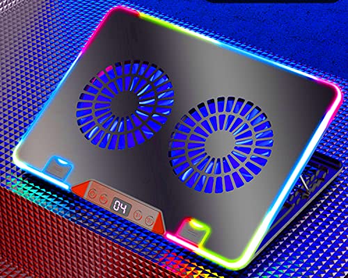 Gaming RGB Laptop Cooling Fan pad Cooler 15.6 14 13 12 10Inch (Colorful Gaming Party RGB-Lights,Big 2Fans,Extra USB Port, Adjustable Long Stand) Fit Apple Air/MacBook Pro