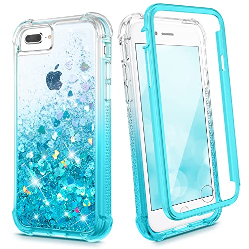 Ruky iPhone 6 Plus 6s Plus 7 Plus 8 Plus Case, Glitter Clear Full Body Rugged Liquid Cover with Built-in Screen Protector Shockproof Women Case for iPhone 6 Plus 6s Plus 7 Plus 8 Plus (Gradient Teal)