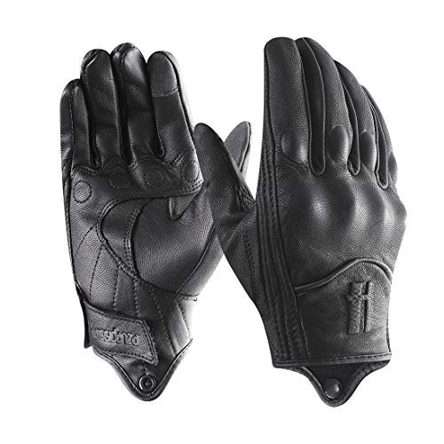 Harssidanzar Motorcycle Gloves for Men,Leather Touch Screen Riding Driving Gloves GM028,Black, Size L