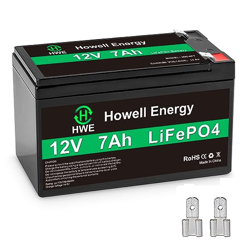 HWE 12V 7Ah Battery, 4000+ deep Cycle LiFePo4 Battery with Built-in 15A BMS, 12V Lithium Battery for Security System, Lighting, Solar Power, Fish Finder, Alarm System and Kids Ride on Toys ect.