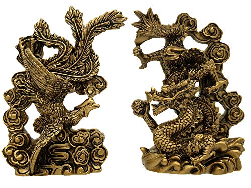 Betterdecor Feng Shui Chinese Dragon and Phoenix Statue Fgurine Decoration for Marriage Luck