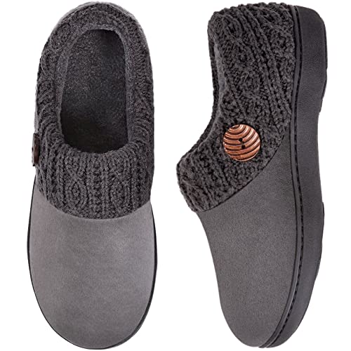 EverFoams Women's Warm Memory Foam House Shoes Indoor Outdoor Winter Slippers with Rubber Bottom (7-8 M US, Gray)