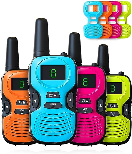 Walkie Talkies for Kids Long Range - 4 Pack Kid Walkie Talkies with Replaceable Shell Backlit LCD Flashlight 3 Miles Range - Gifts and Toys for 5-7 Year Old Boys and Girls
