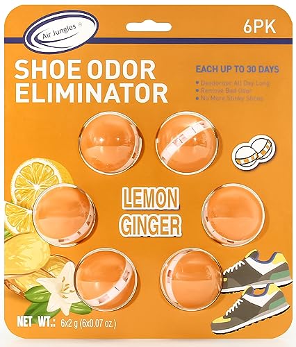 Air Jungles Odor Deodorizer Balls for Shoes, Gym Bags, Drawers, and Locker, Lemon Ginger, Natural Tea polyphenols and Essential Oil Long Lasting Odor Eliminator Air Freshener Twist Ball