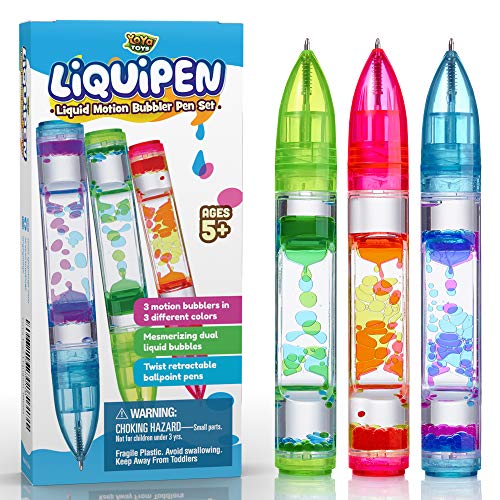 Yoya Liquipen - Liquid Motion Bubbler Pens Sensory Toy (3 Pack) - Writes Like a Regular Pen - Colorful Timer Pens Great for Stress and Anxiety Relief - Cool Fidget Toys for Kids and Adults