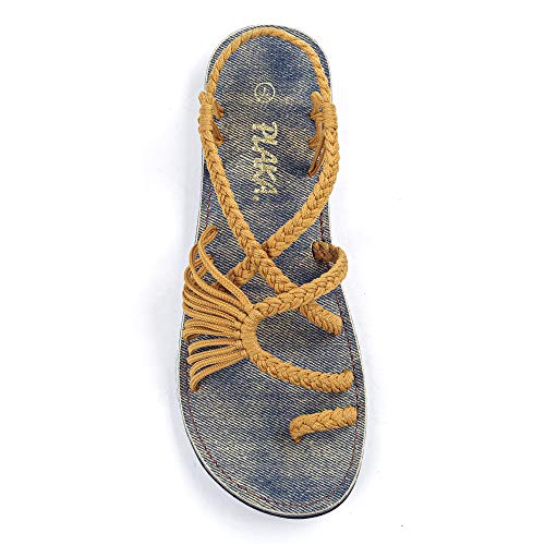 Plaka Palm Leaf Flat Summer Sandals for Women | Perfect for The Beach Walking & Dressy Occasions | Sand Yellow | Size 8