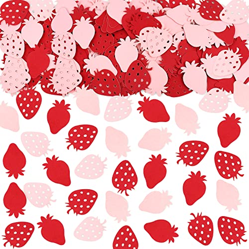 Keaziu 100PCS Strawberry Confetti Strawberry Table Pink and Red Confetti for Baby Shower Themed Bee Birthday Table Decoration Supplies (red)
