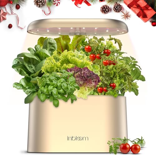 inbloom Hydroponics Growing System, Upgrade Indoor Herb Garden 3.0 with More 20% Red Grow Light, Plants Germination Kit, No Installation, Height Adjustable, Automatic Timer, Gifts for Friend - Gold