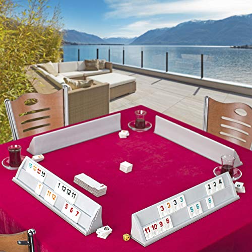 LaModaHome Star Platinum Plastic White Rummy/Okey/101 Game Set with Tile Sack and Dices, for Adults, Perfect for Game Nights, Team Game, Get Together, Outdoor, Indoor