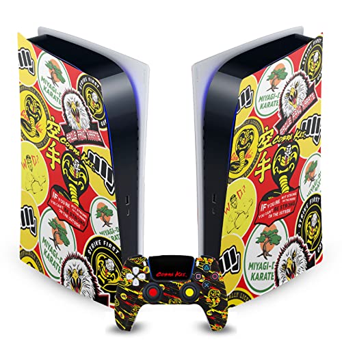 Head Case Designs Officially Licensed Cobra Kai Mixed Logos Iconic Vinyl Faceplate Sticker Gaming Skin Decal Compatible with Sony Playstation 5 PS5 Digital Edition Console and DualSense Controller