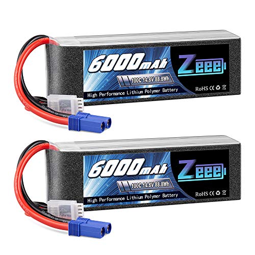 Zeee 4S Lipo Battery 6000mAh 14.8V 100C with EC5 Plug Soft Case for RC Plane Quadcopter Airplane Helicopter RC Car Truck RC Boat (2 Pack)