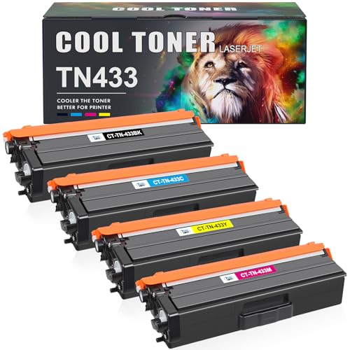 Cool Toner Compatible TN433 Toner Cartridge Replacement for Brother TN433 TN-433 MFC-L8900Cdw for Brother HL-L8360Cdw HL-L8260Cdw MFC-L8610Cdw HL-L8360Cdwt Printer (Black Cyan Magenta Yellow, 4 Pack)