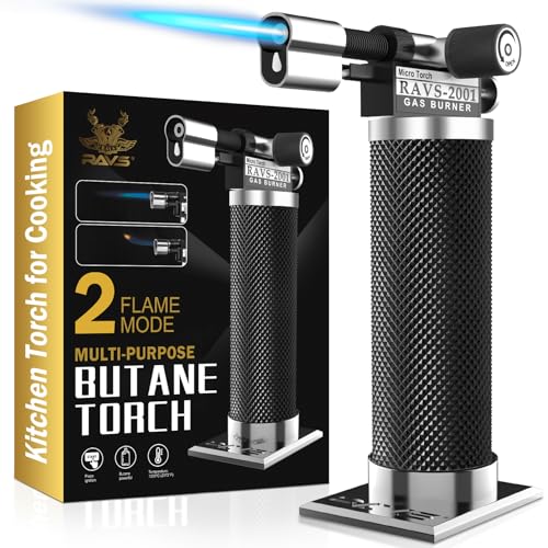 ravs Butane Torch Lighter,DUAL Flame Mode Kitchen Torch Cooking Torches, Refillable Butane for Torch, Adjustable Flame Blow Torch, Mini Torch Micro Torch,Soldering Torch, Birthday Gifts for Men Unique