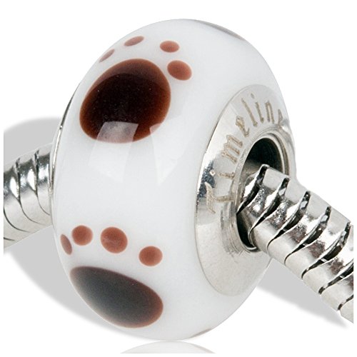 Timeline Treasures Paw Prints Charm for European Charm Bracelets Lampwork Glass Stainless Steel