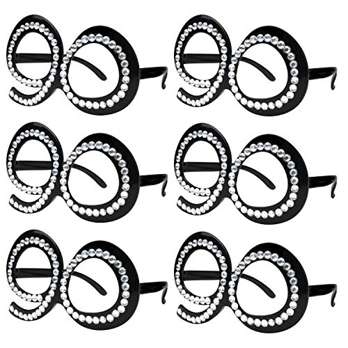 Ocean Line 90th Birthday Glasses - Funny Photo Booth Props for Anniversary Celebration Decoration, Plastic Frame with Crystal Party Favors, Novelty Eyewear for Kids and Adults 6 Pack