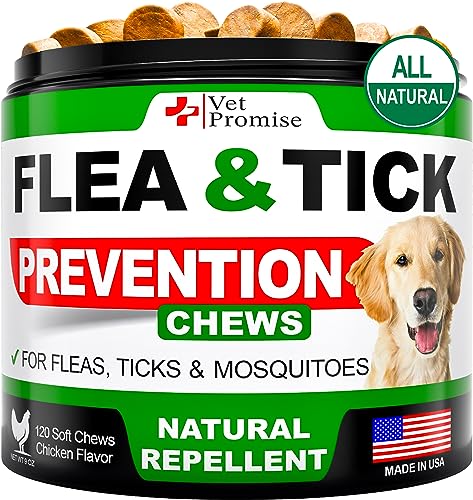 Flea and Tick Prevention for Dogs Chewables - All Natural Dog Flea & Tick Control - Flea and Tick Chews for Dogs - Oral Flea Pills for Dogs Supplement - All Breeds and Ages - Made in USA - 120 Tablets
