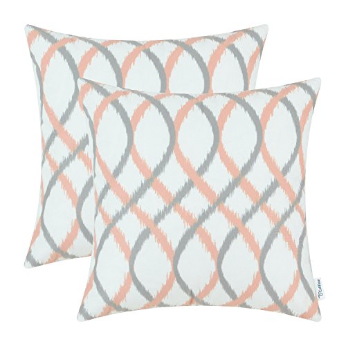 CaliTime Pack of 2 Cozy Fleece Throw Pillow Cases Covers for Couch Bed Sofa Modern Two-tone Waves Geometric 18 X 18 Inches Gray Coral Pink