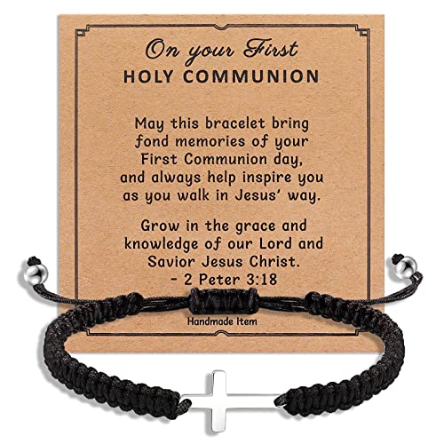 First Communion Gifts for Boys Girls, Baptism Gifts Cross Charm Bracelet for Him Christian Religious Gifts First 1st Holy Communion Gifts for Boy Catholic Christening Gifts for Boys Communion Jewelry