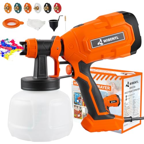WIBENTL Paint Sprayer, 700W High Power HVLP Paint Gun with 1200ML Container, 6 Copper Nozzles and 3 Patterns, Easy to Clean, Paint Sprayers for Home Interior and Exterior. WSG10A
