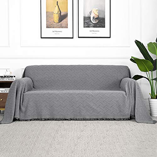 MYSKY HOME Couch Cover Sofa Covers for 3 Cushion Couch Sofa Protector Sectional Sofa Couch Cover for Pets Sofa Throws Living Room Geometrical Sofa Slipcovers for Dogs (XX-Large, 91' x 134', Grey)