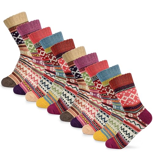 LQQBOX 10 Pairs Wool Socks for Women, Winter Warm Socks Thick Knit Soft Socks Gifts for Women