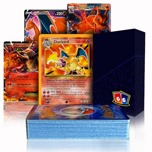 Limited Edition Charizard Bundle | 50+ Authentic Cards | Bonus 7 Rares or Holos | Rare or Ultra Rare Charizard Guaranteed | GG Deck Box Compatible with Pokemon Cards
