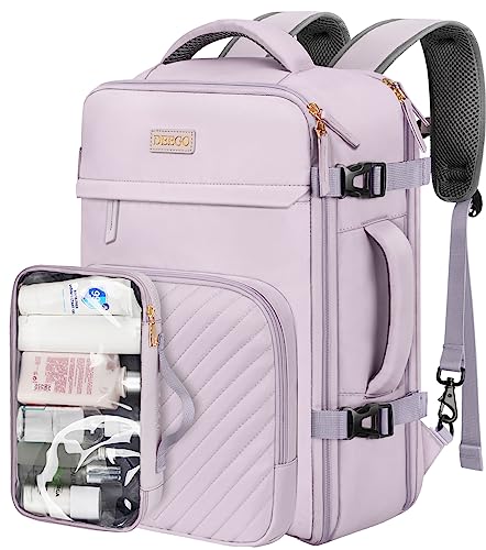 DEEGO Women'S Carry On Backpack, Airline Approved Travel Backpack, Personal Item Backpack With Toilet Bag, University Backpack, Waterproof Leisure Weekend Backpack, Purple
