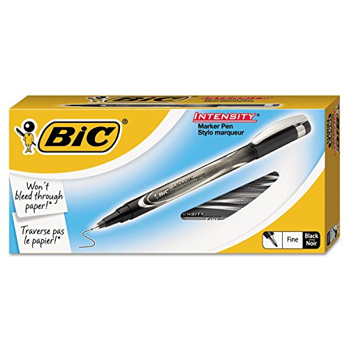 BIC Intensity PRO Permanent Marker Pen, Fine Point (0.5 mm), Black, Bold & Long-Lasting Color, 12-Count