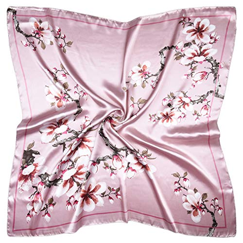 vabovin 35' Ladies Satin Square Silk Like Hair Scarves and Wraps Headscarf for Sleeping (Pink Flowers)