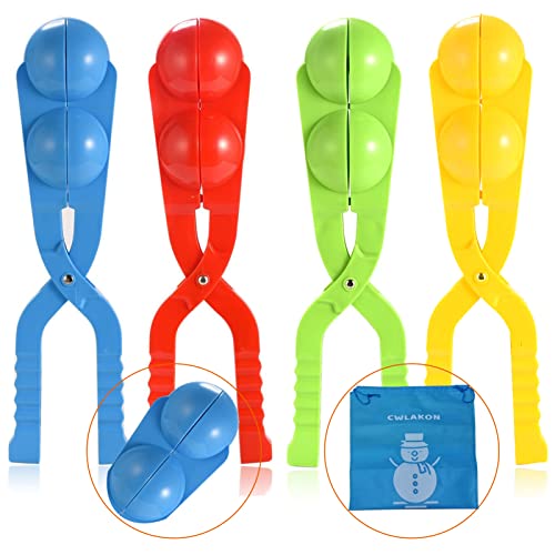 4 Pack Two Snowball Makers,Perfect Outdoor Play Snow Toys for Kids,Two Balls Let You Make Snowballs Quickly(Random Colors)