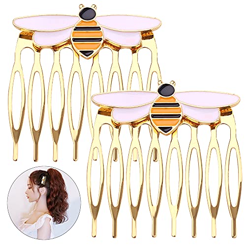 Nifocc Queen Bee Hair Side Combs Honeybee Hair Comb Pin Clips Bee Hair Inserting Comb for Women Girls Ladybug Party Wedding Supplies Cosplay Jewelry - 2 Pcs Golden