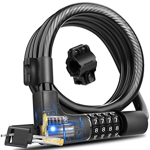 KEYSTP Bike Lock Cable with Combination Key,Password Lost Retrievable Bicycle Lock Anti-Theft,Resettable Bike Combination Lock with Mounting Bracket
