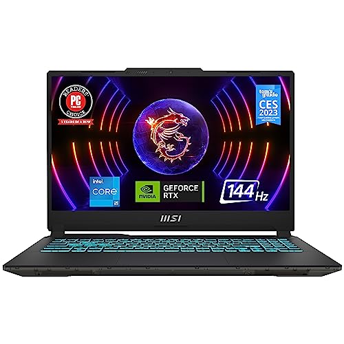 MSI Cyborg 15 Gaming Laptop: Intel Core i5-12450H GeForce RTX 2050, 15.6' FHD, 144Hz, 16GB DDR5, 512GB NVMe SSD, Type-C USB 3.2 Gen 1, Cooler Boost 5, Win 11 Home: Black A12UCX-276US