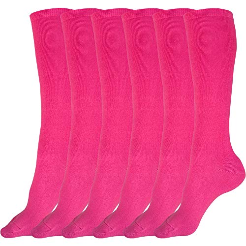 juDanzy 3 Pairs of Boys and Girls Solid Knee High Uniform Socks for School, Soccer, Football, AFO etc. (6-10 Years (Shoe Size 1-4), Hot Pink)