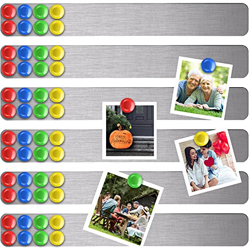 Stainless Iron Strips Bulletin Bar Board Memo Frameless Magnetic Strip Set with 48 Pieces Colorful Magnets for School Office Home (Silver), 6 Pieces