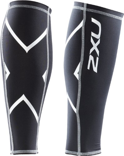 2XU Compression Calf Guards for Lower Leg Support and Recovery, Black/Black, Large