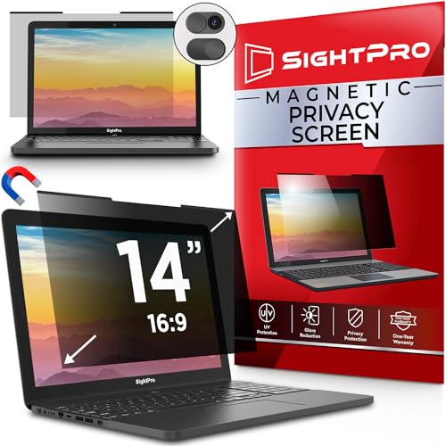 SightPro Magnetic Laptop Privacy Screen 14 Inch 16:9 - Removable Computer Privacy Filter Shield and Anti-Glare Protector
