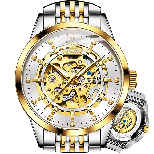 OLEVS Skeleton Watches for Men Automatic Mens Watches Mechanical Gold Watches for Men Luxury Waterproof Men Watch Stainless Steel