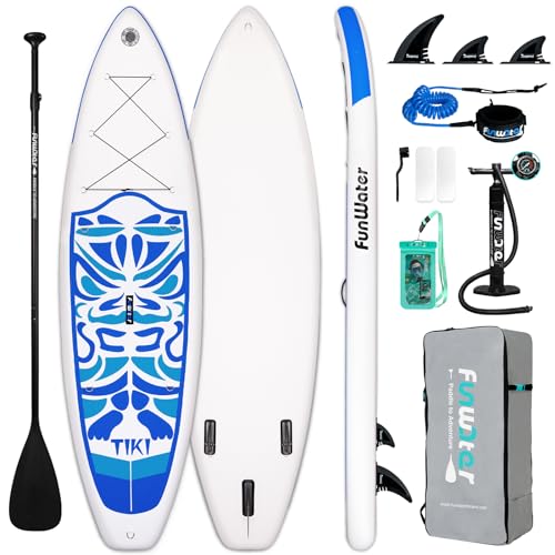 FunWater Inflatable 10'6×33'×6' Ultra-Light (17.6lbs) SUP for All Skill Levels Everything Included with Stand Up Paddle Board, Adj Floating Paddles, Pump, ISUP Travel Backpack, Leash,Waterproof Bag