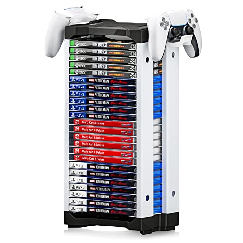 Nargos Video Game Storage Tower for PS5/ PS4/ PS3/ PS2/ Xbox One/Xbox 360 and Xbox Series X/S/Wii and Switch Game Cases, DVD and Blu-Ray Disks Organizer (23 PCS)