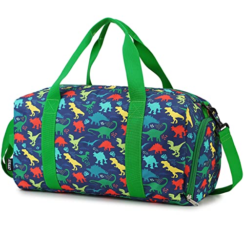 Dinosaur Duffel Bag,RAVUO Water Resistant Kids Overnight Bag Weekender Gym Bag Carry-On Tote Travel Shoulder Bag for Boys with Shoe Compartment and Wet Pocket