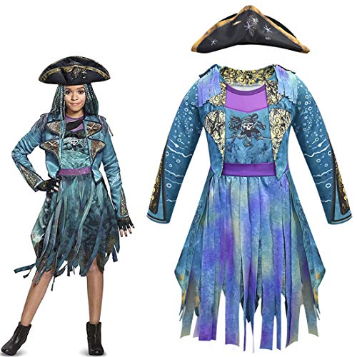 VARWANEO Halloween Descendants Girls Uma Cosplay Costume Dress, Princess Birthday Party Dress Up Clothes Outfits with Hat (color-1, 9-10 Years)