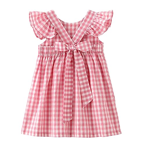 Zanie Kids Gingham Toddler Dress Bowknot Easter Dress Baby Girl Summer Playwear Outfits Plaid Pink 4 5T