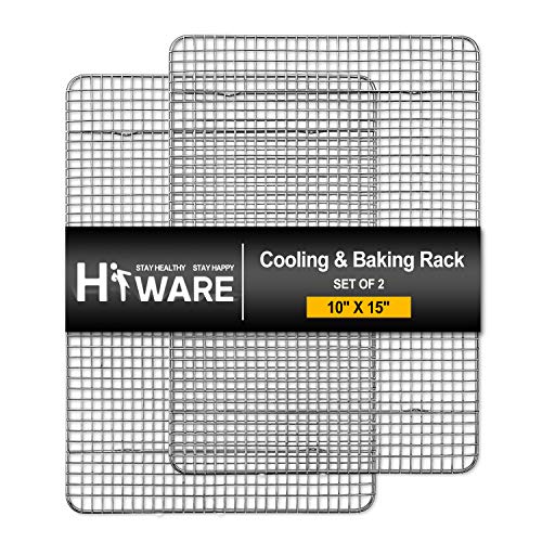 Hiware 2-Pack Cooling Racks for Baking - 10' x 15' - Stainless Steel Wire Cookie Rack Fits Jelly Roll Sheet Pan, Oven Safe for Cooking, Roasting, Grilling