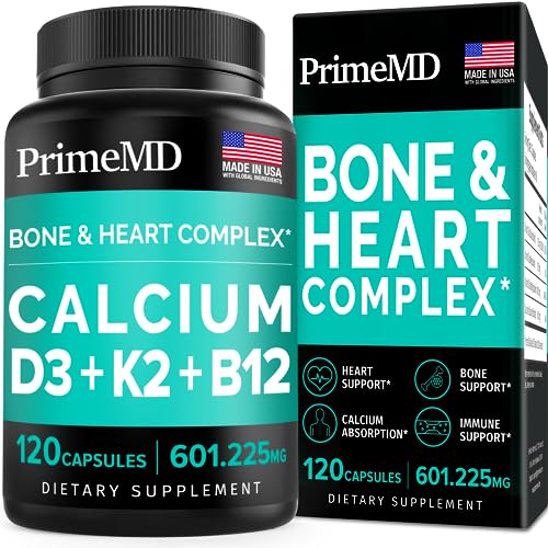 4-in-1 Calcium Supplements for Women & Men - Calcium 600mg with Vitamin D3 K2 B12 - Vitamin D3 K2 5000 IU Supplement for Heart, Bone & Immune Support - Gluten-Free, Non-GMO, Vegan Friendly (120 count)