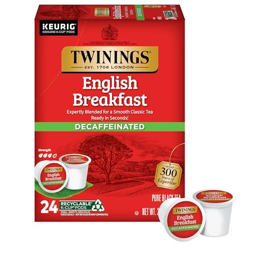 Twinings Decaf English Breakfast Tea K-Cup Pods for Keurig, Naturally Decaffeinated Black Tea, Smooth, Flavourful, Robust, 24 Count (Pack of 1), Enjoy Hot or Iced