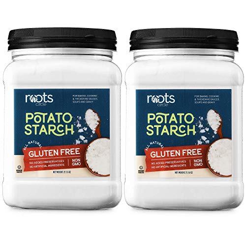 Roots Circle Gluten-Free Potato Starch | 2 Pack of 21oz Jars 100% Pure Potato Flour No Preservatives or Artificial Ingredients | Kosher for Passover Thickener for Soups Stews, Gravies & Sauces