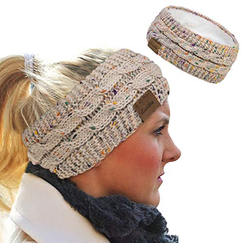 Loritta Womens Ear Warmers Headbands Winter Warm Fuzzy Cable Knit Head Wrap Fleece Lined Gifts,Beige